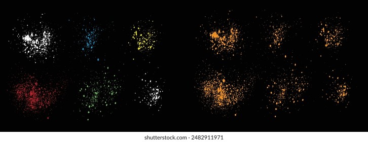 Vector set of green, white, yellow, red, blue color paint splatter grunge texture brush stroke background