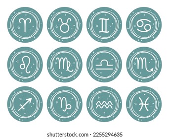 Vector set of green and white zodiac signs isolated on a white background