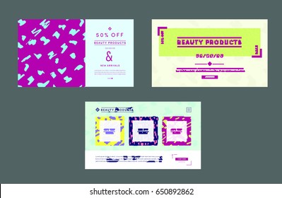 Vector set of greetiing card with beauty products text