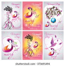 Vector set of greeting card, flyer and banner template the Women day