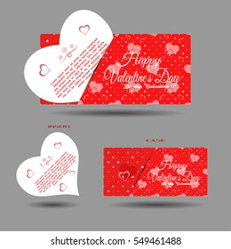 Vector set of greeting card with insert and red pattern on the gray background.