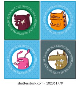 Vector set of greeting cards with animals.