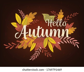 Vector set of greeting cards with autumn elements and lettering. Happy September, hello autumn, fall in love, enjoy - phrases set.