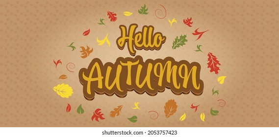 Juego de vectores de tarjetas de felicitación con elementos de otoño y banner de letras. Septiembre feliz, hola otoño, enamorarse