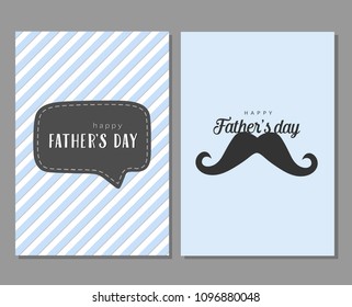 Vector set of greeting cards for Father's day. Blue card with mustache, speech bubbles. Simple, stylish vintage design for men. Happy Father's Day. Love Father, Dad concept.