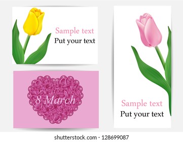vector set of greeting cards with flowers , may be used as a Women's Day card