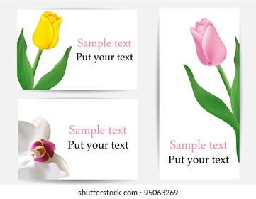 vector set of greeting cards with flowers (tulips and orchid)
