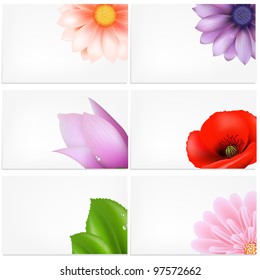 Vector Set Of Greeting Cards With Flowers, Vector Illustration