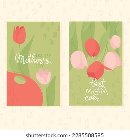 Vector set of greeting cards. Happy others day cards. Hand drawn tulips illustration.