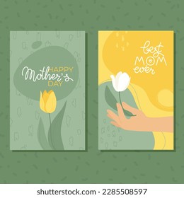 Vector set of greeting cards. Happy others day cards. Hand drawn tulips illustration.