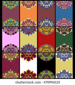 Vector set of greeting cards, mandala design, flyer, perfect set for any other kind of design, birthday and other holiday, yoga, india, arabic