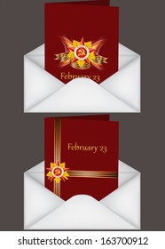 vector set of greeting cards with military objects, related to 23 February 