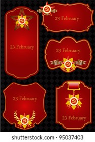 vector set of greeting cards with  military objects, related to 23 February