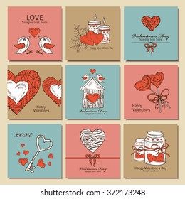 Vector set : greeting cards for Valentine's Day , hand drawn