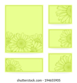 Vector set greeting or invitation card with daisies.