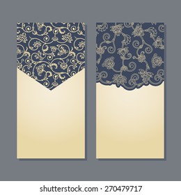Vector set greeting or invitation card with floral pattern .