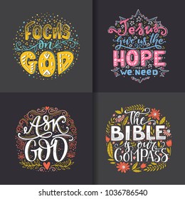 Vector set of  greetings card with religions lettering. Modern bible lettering illustration. T shirt hand lettered calligraphic design. Inspirational vector typography