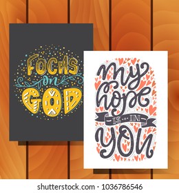 Vector set of  greetings card with religions lettering. Modern bible lettering illustration. T shirt hand lettered calligraphic design. Inspirational vector typography