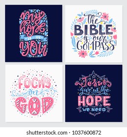 Vector set of  greetings card with religions lettering. Modern bible lettering illustration. T shirt hand lettered calligraphic design. Inspirational vector typography