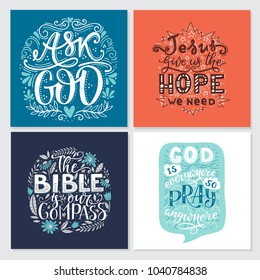 Vector set of  greetings card with religions lettering. Modern bible lettering illustration. T shirt hand lettered calligraphic design. Inspirational vector typography