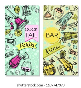 Vector set  with gretting cards. Cocktail party. Bar menu