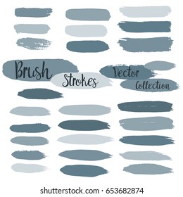 Vector set of grey brush strokes or backgrounds isolated on white. Artistic lines collection, textured design elements.