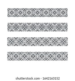 Vector set of grey seamless borders. Design elements and page decoration on white background
