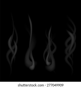 Vector Set of Grey Smoke Isolated on Dark Background