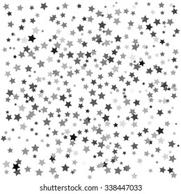 Vector Set of Grey Stars on White Background. Starry Pattern