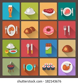 vector set of grill and sweets icons in flat design style