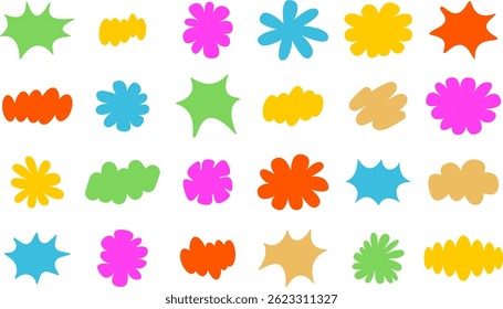 Vector Set of Groovy Funky Shapes for Design, Badges, Poster, Banners, Packing, Prints, Labels, Stickers. Geometric Doodle Abstract Figures in Pop Art Style - graphic elements