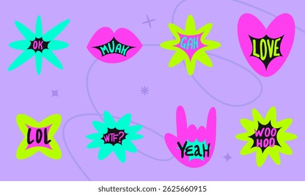 Vector Set of Groovy Funky Shapes and Stickers for Design. Write Your Word. Geometric Doodle Abstract Figures - graphic elements