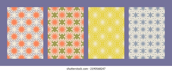 Vector set of Groovy hippie 70s backgrounds. Checkerboard, chessboard, mesh, waves patterns. Twisted and distorted vector texture in trendy retro psychedelic style. Y2k aesthetic.