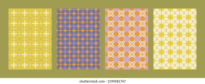 Vector set of Groovy hippie 70s backgrounds. Checkerboard, chessboard, mesh, waves patterns. Twisted and distorted vector texture in trendy retro psychedelic style. Y2k aesthetic.