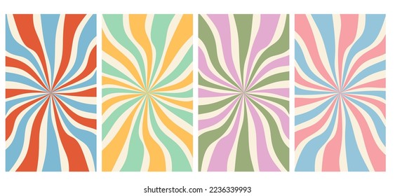 Vector set of groovy hippie posters. Backgrounds in trendy retro trippy style.Twisted and distorted vector texture in trendy retro psychedelic