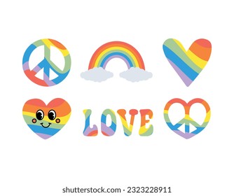 Vector set of groovy lgbt elements isolated on white background