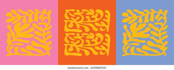 Vector set of groovy naive floral illustrations – botanic templates with copy space, perfect for posters, frames and modern wall art prints