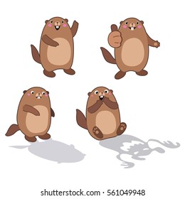 Vector set of groundhog with his shadow and without it. With cartoon outlines