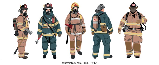 vector set of group of firefighters for your design