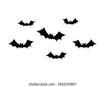 Vector set group of flying bat silhouette isolated on white background