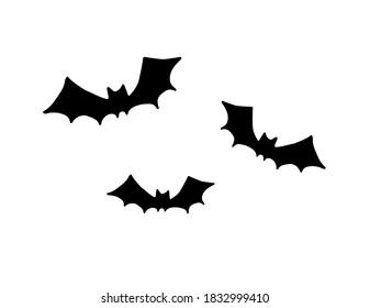 Vector set group of three flying bat silhouette isolated on white background