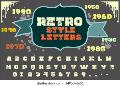 Vector set of grunge alphabet letters named Retro Style Letters
