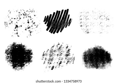 Vector set of grunge artistic brush strokes, design elements. Empty black backgrounds, frames for text or quote.
