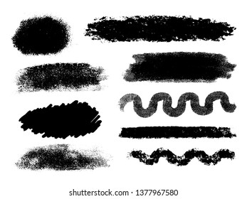 Vector set of grunge artistic brush strokes, design elements. Empty black backgrounds, frames for text or quote.
