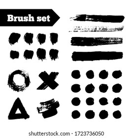 Conjunto vectorial de pinceladas de brochas artísticas, cepillos. Elementos de diseño creativos. Ilustración del vector