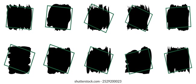 Vector set of grunge artistic brush strokes, design elements, textures, brushes  box, frame or background for text.