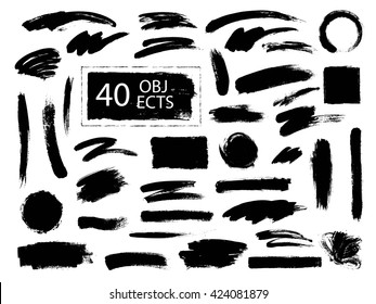 Vector set of grunge artistic brush strokes. 