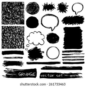 Vector set of grunge black brush strokes.  Hand drawn paint brush strokes. Black collection of black vector oil paint brush strokes isolated on white background.