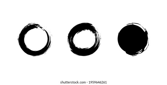Vector Set of Grunge Black Circles, Japanese Brushes Collection, Isolated, Decorative Elements.