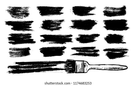 Vector set grunge black ink brush strokes isolated on white background
